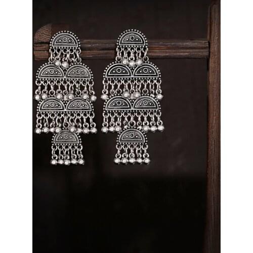 Fashion Women Boho Tassel Earrings Tibetan Jewelry Brincos Bijoux Vintage Bohemia Gold Alloy Bells Tassel Drop Earrings