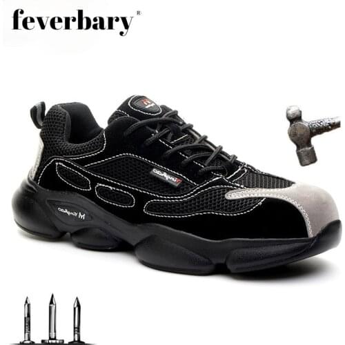 Feverbary Lightweight Steel Toe Cap Men Safety Shoes Women Work Outdoor Breathable Hiking Trainer Sneakers