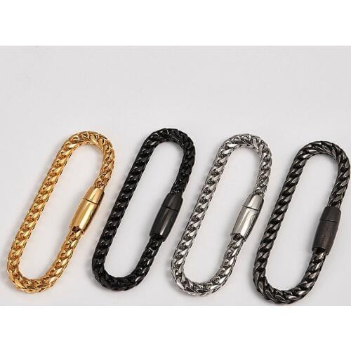 Mens Wristband Foxtail Box Link 316L Stainless Steel Bracelet Bangle Franco Foxtail Link Chain Mens Fashion Hip Hop Jewelry