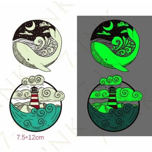 Tattoo Stickers Luminous Child Kid Temporary Fake Tattoos Glow Paste on Face Arm for Children Body Art Sea Whale Moon Sticker