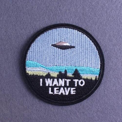 I WANT TO LEAVE Patches On Clothes Space UFO Iron On Patches For Clothing Stickers Hippie Badges Embroidery Patch Stripes