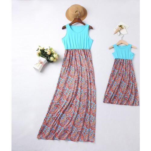 New Family Matching Clothes Women Girls Mother and Daughter Boho Floral Long Dresses Outfits Summer Parent-child Dress 2019