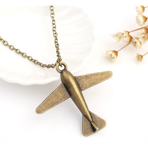 Necklace Plane Pendant Vintage Clavicle Necklace Bronze Aircraft Pendant Alloy Chain Collar Necklaces Gift Jewelry