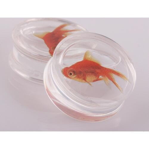 2pcs Fashion Women Men pesca Body Jewelry Transparent Acrylic Fish Logo Ear Plugs and Tunnels Expander Piercing fishing Gauges