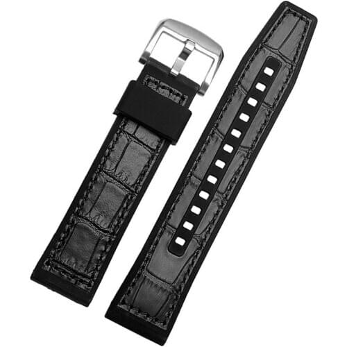 Genuine leather with silicone bottom watchband for SRPD76K1 SRPE80K1 SRPE79K1 wristband Sports Waterproof strap 22mm black brown