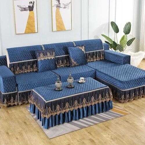 Navy Blue Luxury Sofa Cover 3D Fashion Diamond Embroidery Sofa Towel Slipcover Non-slip Cushion A Complete Living Room Sofa Set