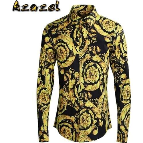 Azazel Men Shirt Luxury Royal Allover Printing Party Mens Shirts Fashion Long Sleeve Slim Fit Mens Dress Shirts Plus Size 4xl