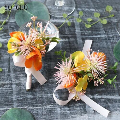 YO CHO Bridesmaids Corsage Wrist Wedding Artificial Flower European Vintage White Boutonniere Bridegroom Bridal Bracelet Flowers