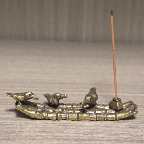 Vintage Pure Copper Fishing Boat Cormorant Birds Incense Holder Miniature Figurines Decorations Brass Crafts Desktop Ornaments