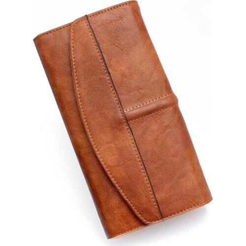 Vintage Trifold Wallet Women Long PU Leather Wallet Female Clutch Purse Hasp Female Phone Bag Girl Card Bags Ladies High Quality