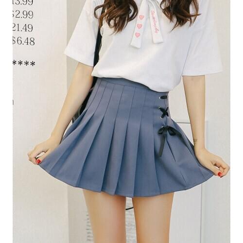 Merry Pretty Womens Lace Up Solid Pleated Skirt Plus Size S-2XL Skirt 2019 Autumn Hight Waist Mini Skirt Sweet Style Girl Skirt