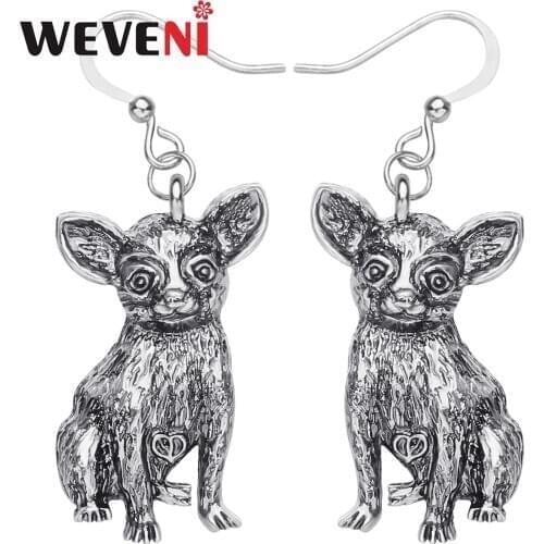 WEVENI Plated Alloy Antique Gold Chihuahua Dog Earrings Lovely Animal Drop Dangle Jewelry For Girls Lover Wedding Accessories