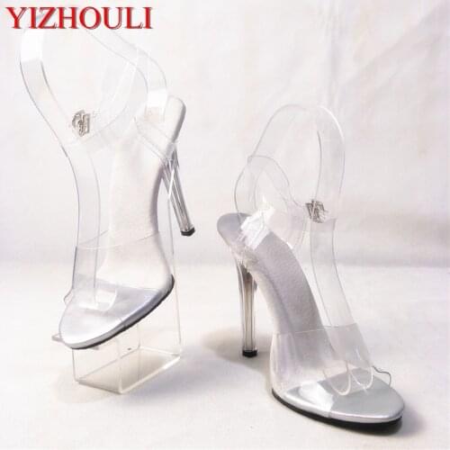 12 cm heel high fashion womens sandals, transparent high heel womens party wedding shoes, model fashion show dance shoes