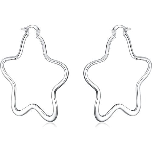Fashion 925 Silver colorOversized Exaggerated Long Earring Hollow Pendant Ring Star Pentagram Earrings For Women