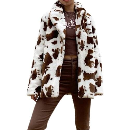 Women Overcoat Cardigan Outfit Leopard Long Sleeve Jeans Fur Coat Warm Autumn Winter Print Faux Turn Down Collar Female Jacket