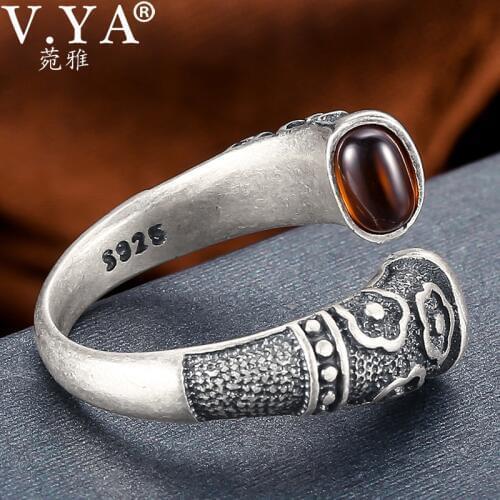 V.YA Retro Red Garnet Rings 925 Sterling Silver Ring for Women Female Natural Semi-precious Stone Jewelry Birthday Gift