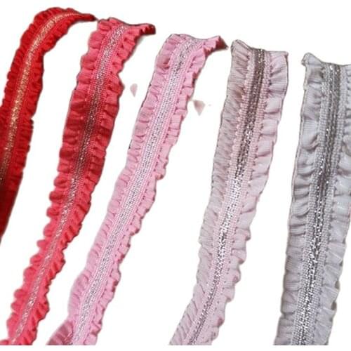 1M Elastic Pleated Gold Guipure Lace Trim Ribbon Silver Lace Fabric Tulle Lace Ribbons Sewing Clothes For Craft Supplies QZ35