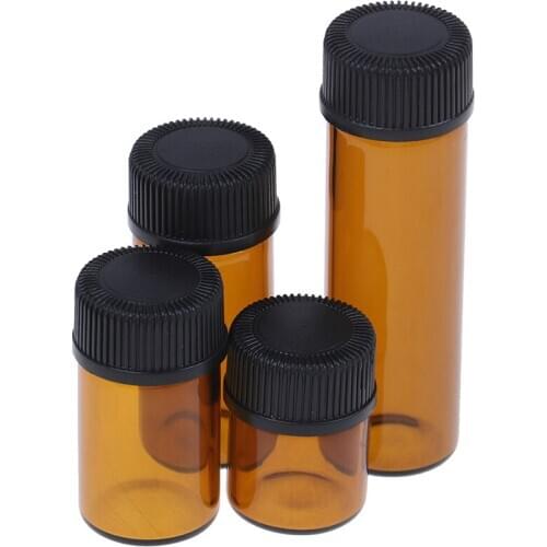1pc 1 /2/3/5ml Amber Mini Refillable Bottle Glass Reagents Essential Oil Sample Bottle Brown Glass Vials With Cap