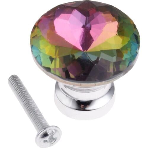 1Pc 30mm Colorful Crystal Glass Door Knobs Zinc Alloy Cupboard Cabinet Knobs and Handles Kitchen Pull Handles Furniture Hardware