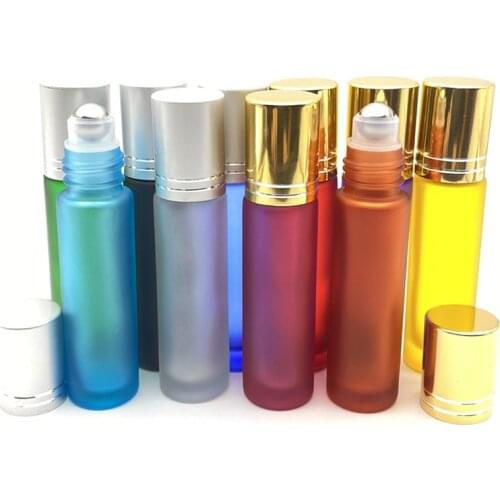 10pcs 10ml Frosted Glass Roller Bottle Essential Oil Perfume Vial Travel Refillable Rollerball Container