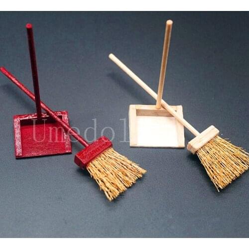2PCS/SET 1:12 Dollhouse Miniature Mini Broom Dustpan Set Cleaning Tool Kits Pretend Play Furniture Toys