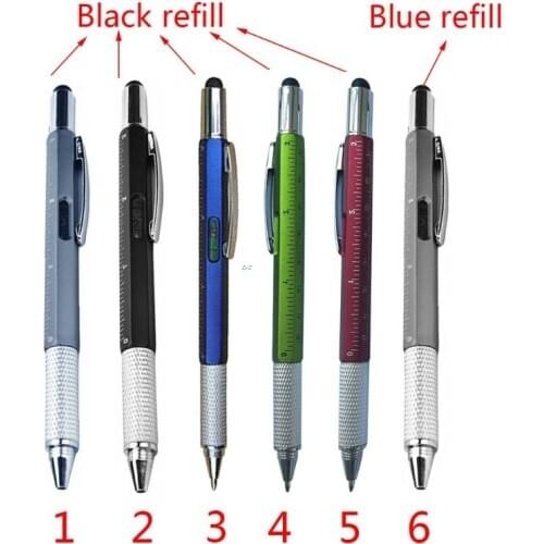 6 in 1 Multifunction Tech Tool 0.1cm Black Ink Ballpoint Pen with Ruler and Two-head Screwdriver for Everyone