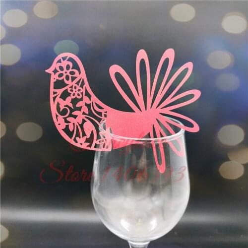 60pcs Flower Love Bird Wine Glass Markers Place Cards Wedding Table Name Number Card Valentines Day Party Decorations