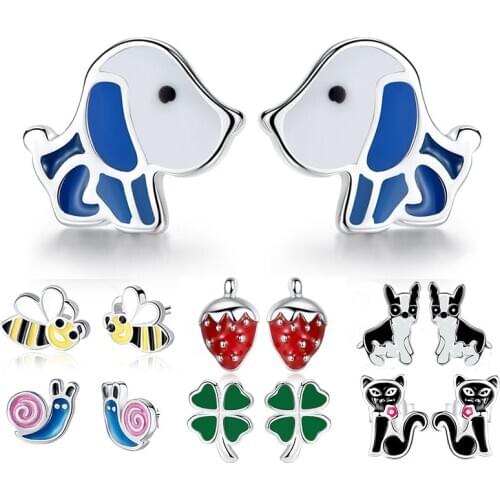 925 Sterling Silver Earrings Cute Dog Earrings Small Animal Enamel Stud Earrings For Women Girls Children Baby Kids Jewelry