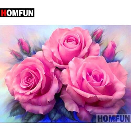 HOMFUN 5D DIY Diamond Painting Full Square/Round Drill "Pink flower" 3D Embroidery Cross Stitch gift Home Decor A02623