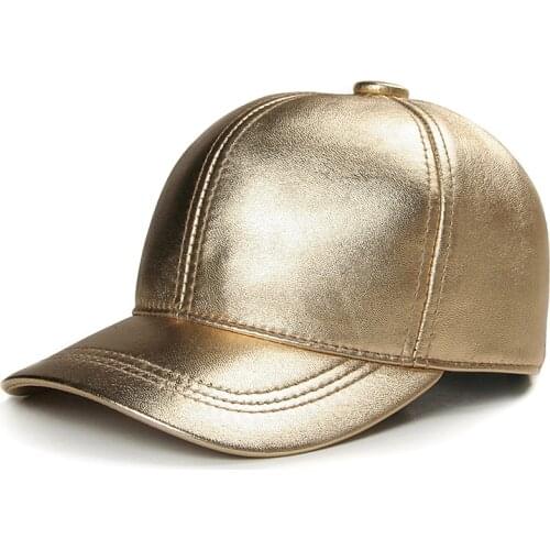 Fashion Womens Baseball Cap Sheepskin Gold / Silver Leather Duck Tongue Hats Young Man