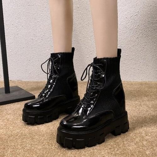 Martin Boots Womens British Style Round Toe Lace-up Mid-tube Vogue Personality Mid-heel Motorcycle Boots Womens Short Boots