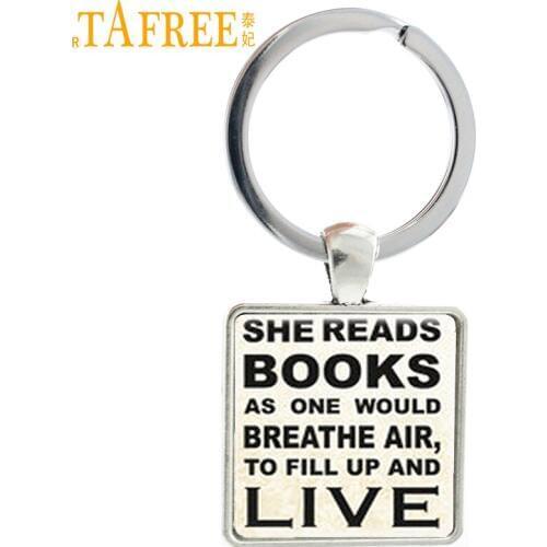 TAFREE Love reading keychain She Reads Books Annie Dillard Book Quote geek nerd jewelry key chain ring teachers gifts AA180