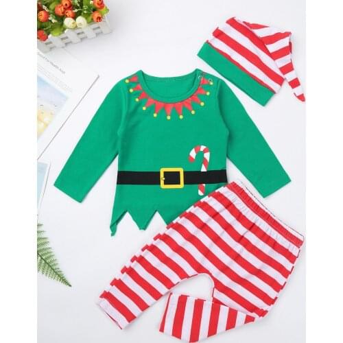 Toddler Baby Girls Christmas Xmas Sets Kids Baby Girl Boy My First Christmas Romper Pant Hat Outfits Xmas Set New Year Clothing