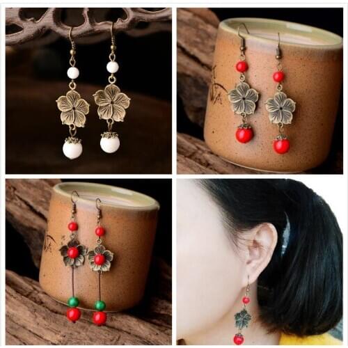 Retro Temperament Court Long Eardrop All-matching China Chic Ethnic Classical Earrings Various Colours Yunnan Ancient Ornaments