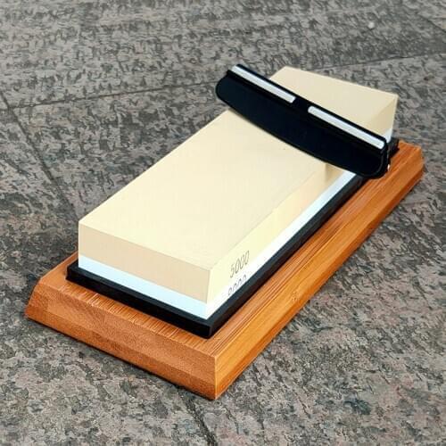 Terrazzo double-sided knife sharpener professional kitchen whetstone Sharpening stone bamboo base knife holder combination set