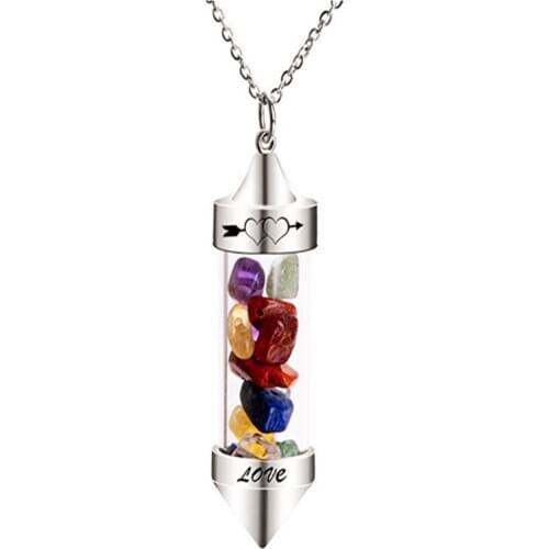 FYJS Unique Silver Plated Wish Bottle Love Heart Pendant Colorful Rainbow Stone Necklace Romantic Jewelry
