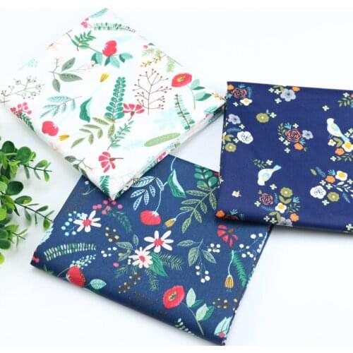 White Blue background jungle Flowers plants Printed fabric cotton diy Handmade patchwork quilting Clothes home textile cloth