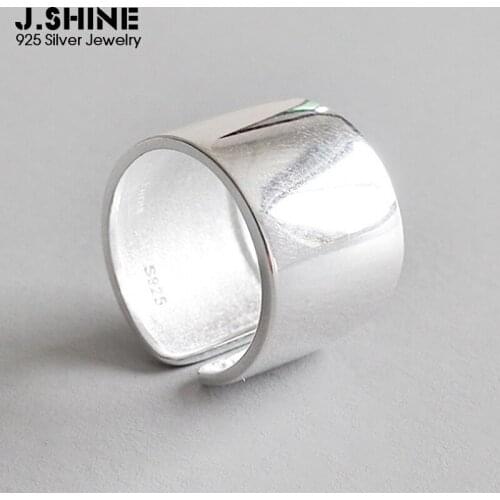 JShine Authentic S925 Sterling Silver Minimalist Wide Glossy Open Cuff Ring Classic Finger 925 Silver Ladies Adjustable Ring