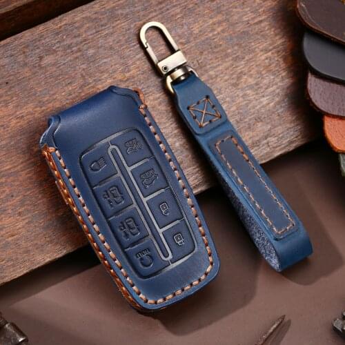 Leather Car Key Cover Key Case For Hyundai Genesis G80 GV80 2019 2020 8Button key