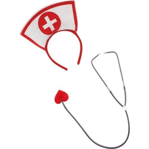 Red Nurse Doctor Headband Love Heart Stethoscope Woman Adults Fancy Dress Costumes Halloween Hen Party Accessories