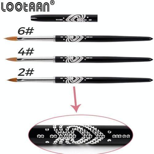Lootaan 1pcs 2#4#6# 100% Kolinsky Acrylic Nail Brush Nail Art Brush Carving Powder Gel Nail Brush Metal Hand Manicure Tools