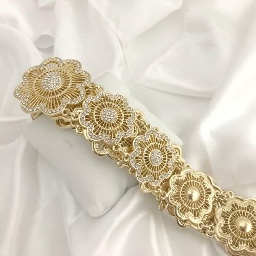 Morocco Fashion Bridal Flower Waist Chains Women Solid Stripe Molding Structure Belly Chains Adjustable Length Belt Body Jewelry