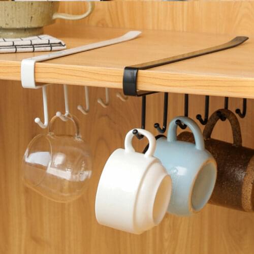 Metal 6 Hooks Under Shelf Mug Cup Cupboard Kitchen Organiser Hanging Rack Holder