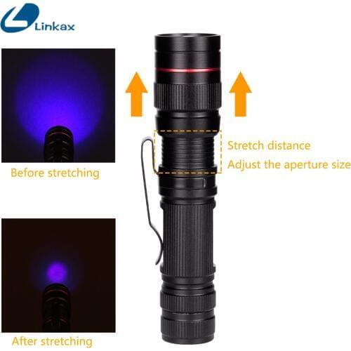 Mini Aluminum Portable UV Flashlight SK68 Purple Violet Light UV 395nm torch 600LM Adjustable Focus 3 Modes Light Lamp