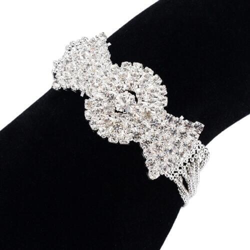 YFJEWE Multilayer Bowknot Rhinestone Chain Link Bracelets Femme Silver Plated Clasp Bracelet Women Wedding Jewelry Gifts B185