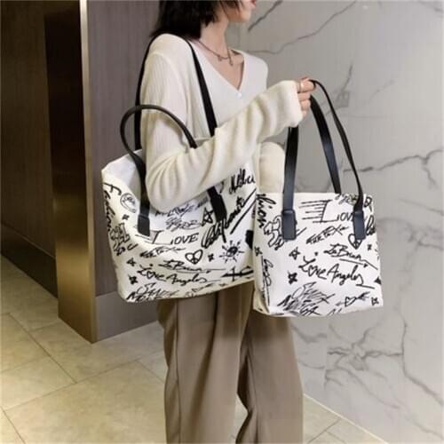 Fashion Large-capacity Personalized Graffiti Canvas Bag for Women 2020 New Casual Tote Bag Trendy Letter Single Shoulder Handbag