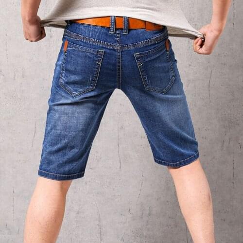 Brand Clothes 2019 New Summer Mens Blue Denim Shorts Business Casual Elastic Jeans Short Slim Fit Straight Men Shorts