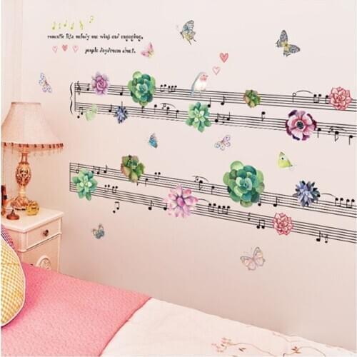 Piano Key Flower Wall stickers For Kids Room Musical Art Home Decor Creative Butterfly Note Home Decor Fashion Wallpaper
