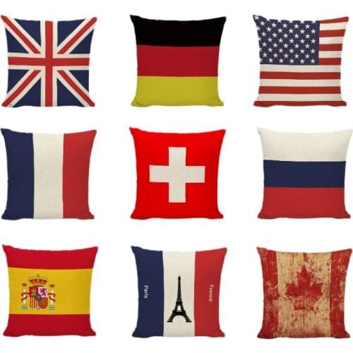 Various National Flags Cushion Covers United Kingdom Spain France Russia Home Decor Gaming Chair Office Gifts Throw Pillow Cases