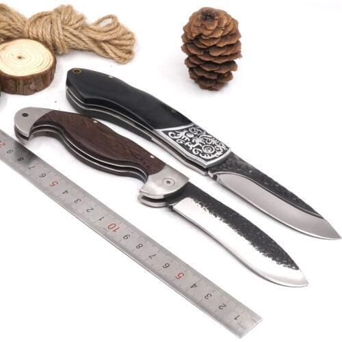 Survival Damascus Knife Folding Tactical Knife Hunting Outdoor Pocket Knives Wood Handle Camping Rescue EDC Tools